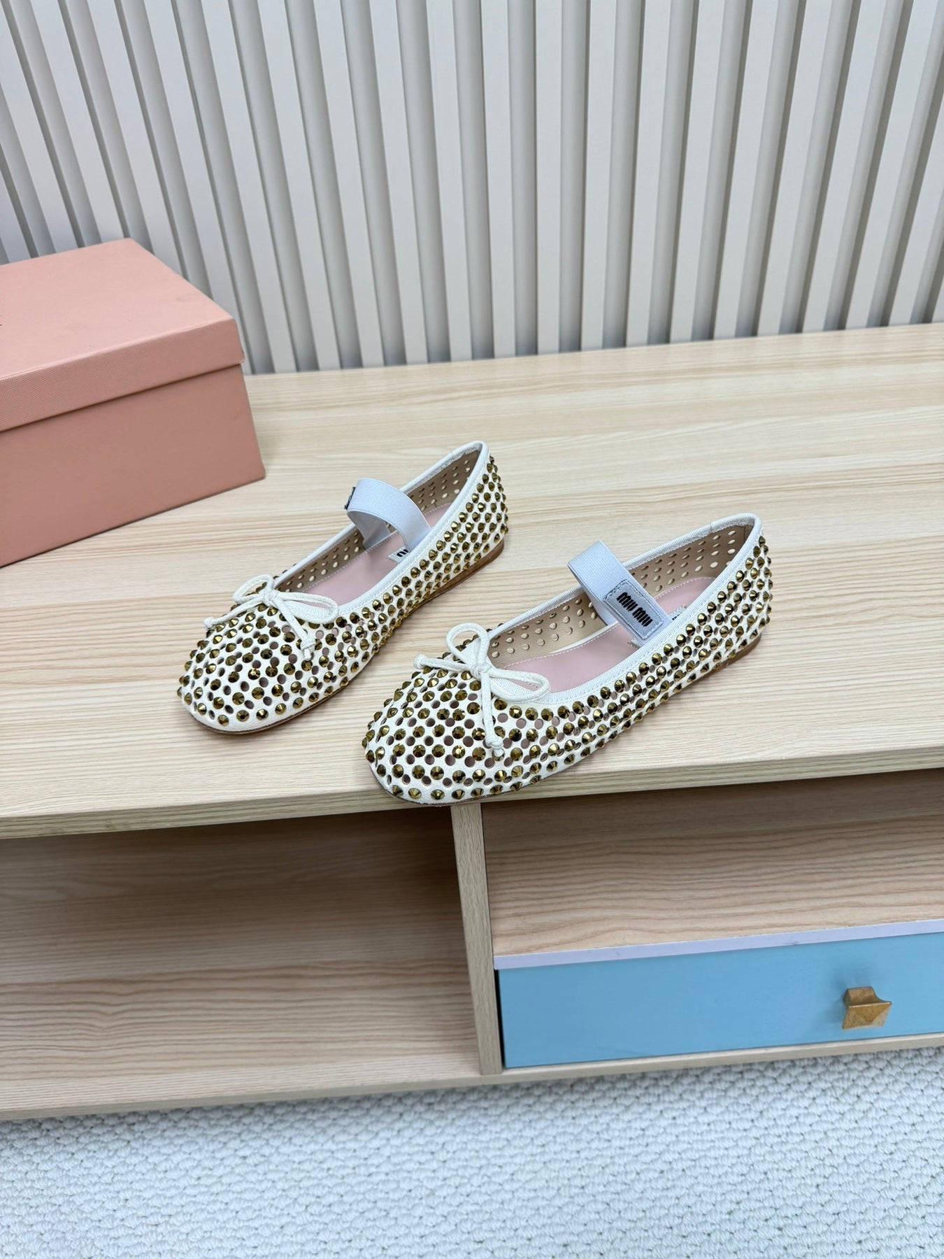 RHINESTONES MARY JANE FLATS IN CREAM SUEDE