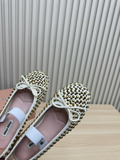 RHINESTONES MARY JANE FLATS IN CREAM SUEDE