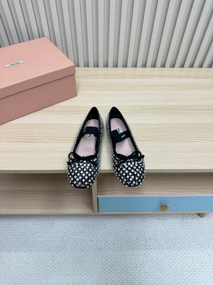 RHINESTONES MARY JANE FLATS IN BLACK SUEDE