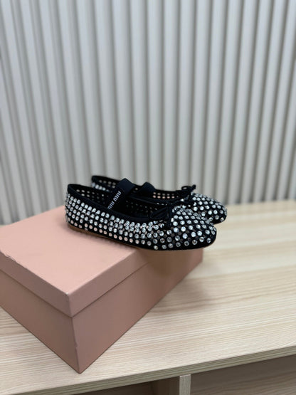 RHINESTONES MARY JANE FLATS IN BLACK SUEDE