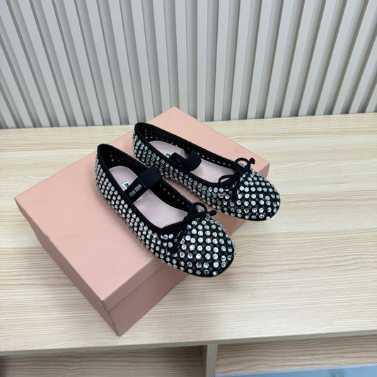 RHINESTONES MARY JANE FLATS IN BLACK SUEDE