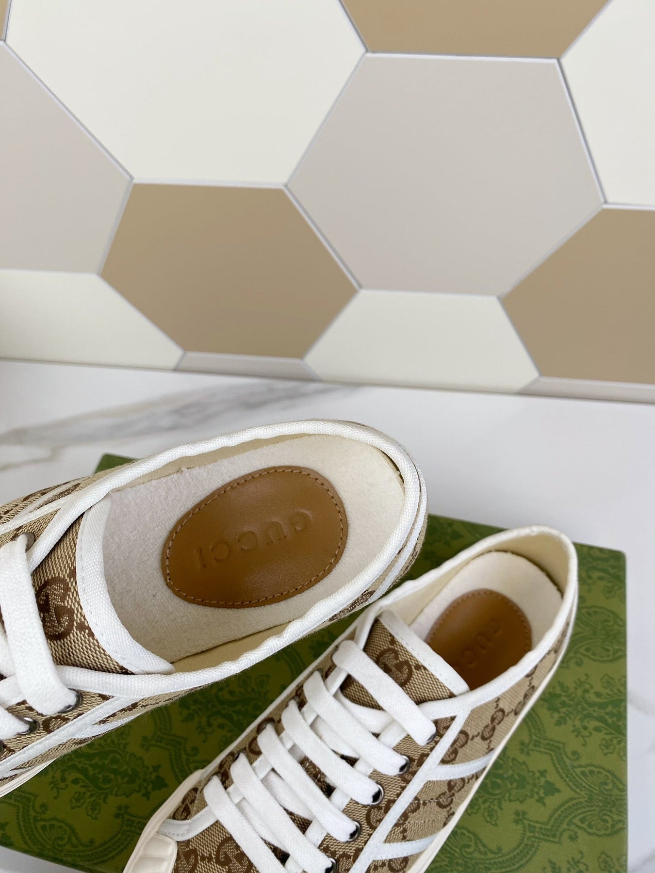 GG JULIO SNEAKER WITH WEB BROWN PATTERNED CANVAS