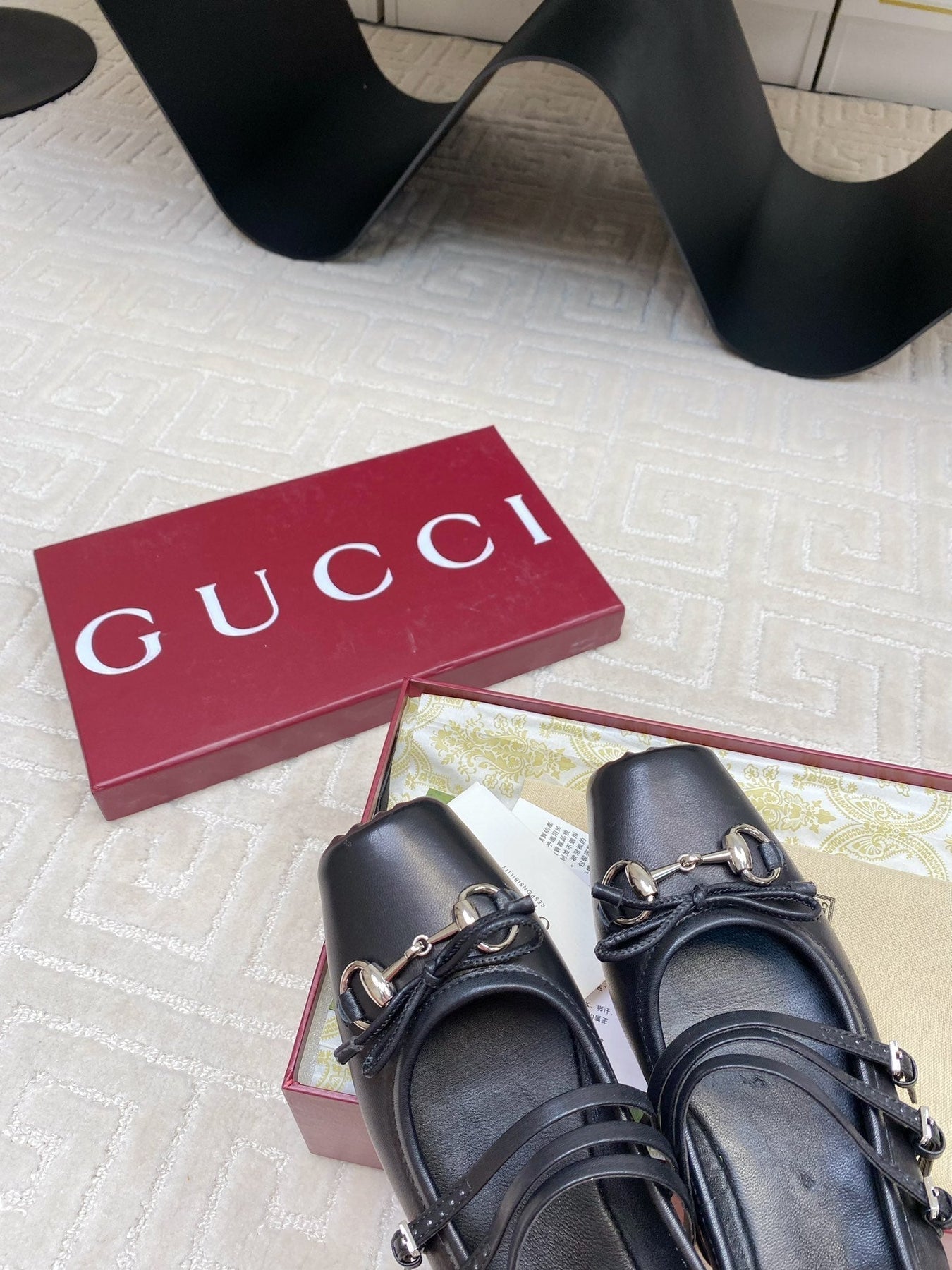 GG BALLET FLAT BLACK HORIZONTAL STRAPS LAMBSKIN