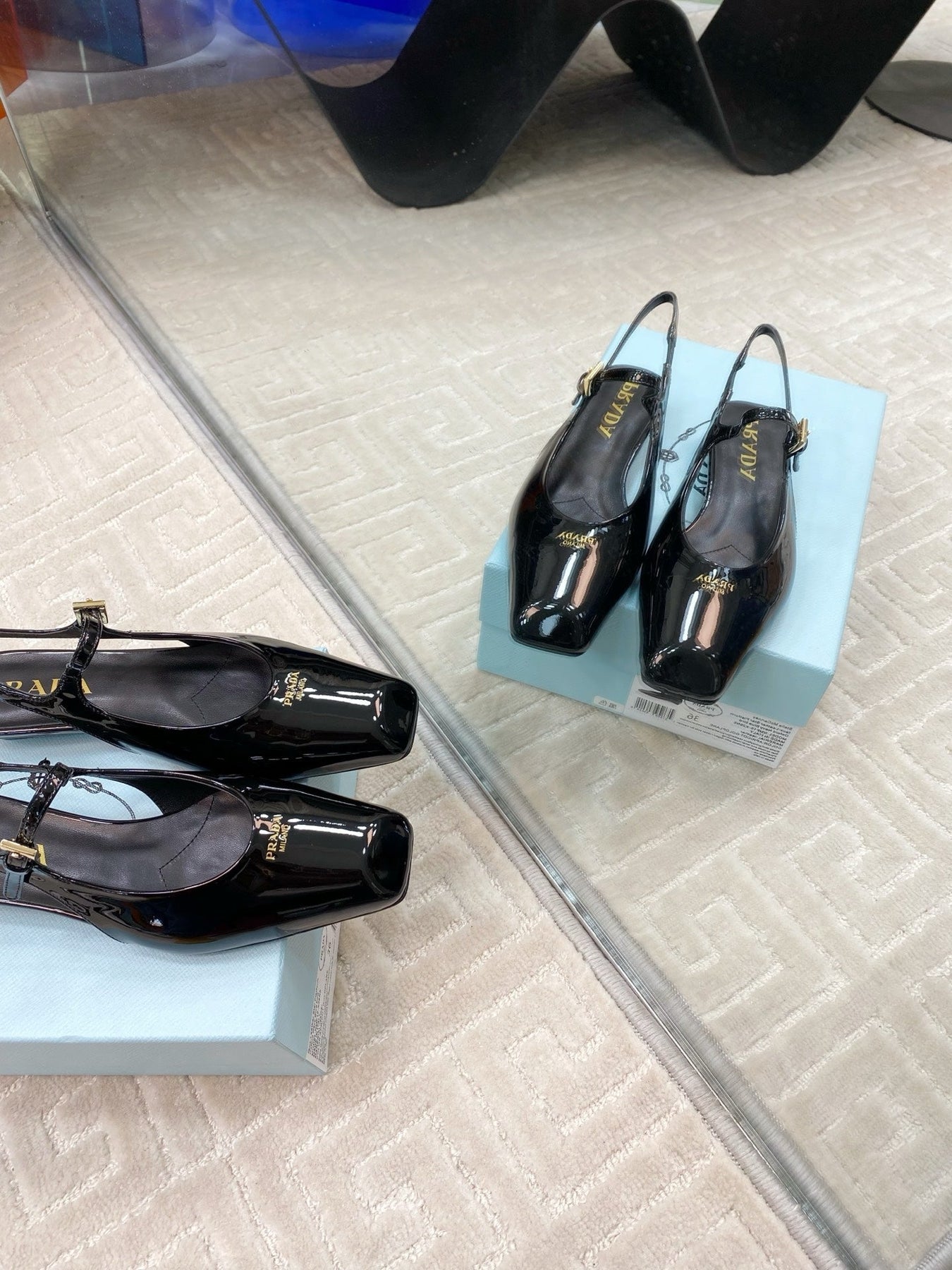 MARY JANE SLINGBACK SQUARE TOE IN BLACK PATENT SHEEPSKIN