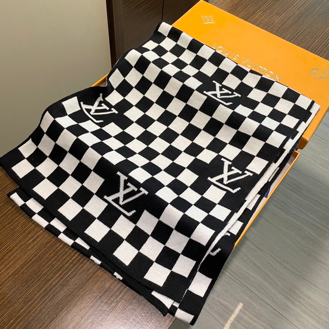 DAMIER SCARF 200 CM IN BLACK MIX WHITE CASHMERE 388193