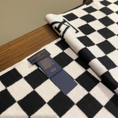 DAMIER SCARF 200 CM IN BLACK MIX WHITE CASHMERE 388193