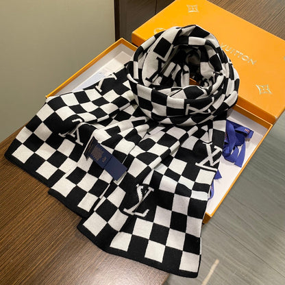 DAMIER SCARF 200 CM IN BLACK MIX WHITE CASHMERE 388193