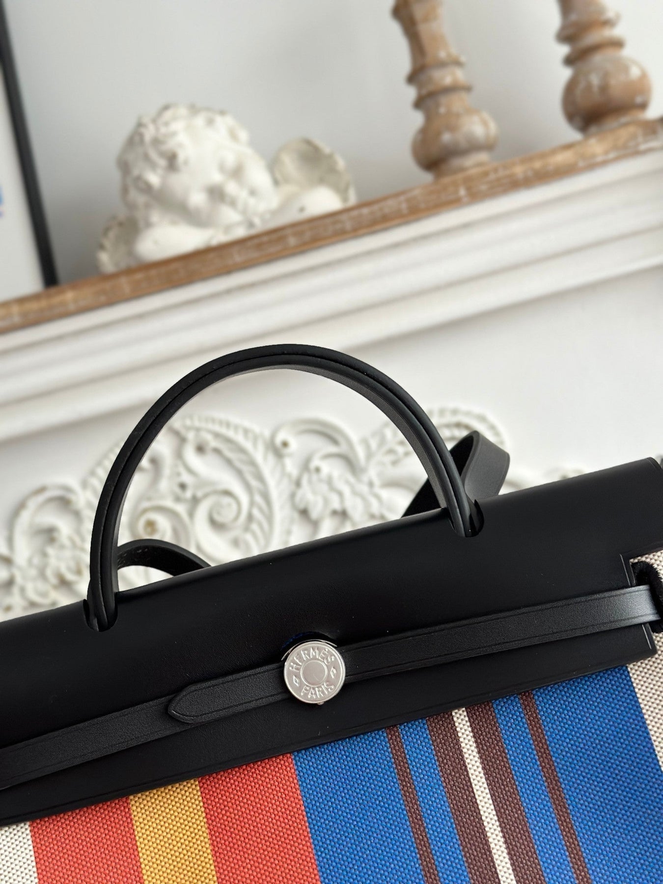 HERBAG ZIP 31 LAQUERED BAG IN BLUE MIX RED H PLUME CANVAS