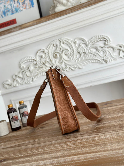 MINI NEO 17 EVELYNE BAG IN BEIGE CANVAS AND BRONZE BROWN CALFSKIN