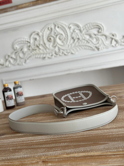 MINI NEO 17 EVELYNE BAG IN WENGE BROWN CANVAS AND WHITE CALFSKIN