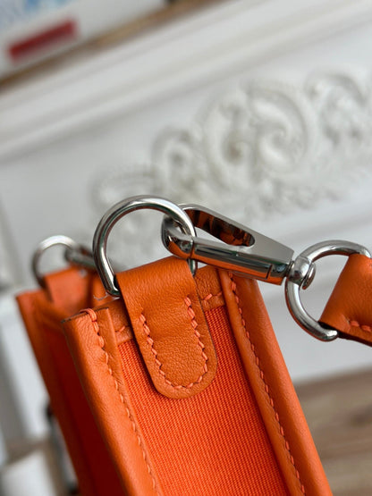 MINI NEO 17 EVELYNE BAG IN FIRE ORANGE CANVAS AND CALFSKIN