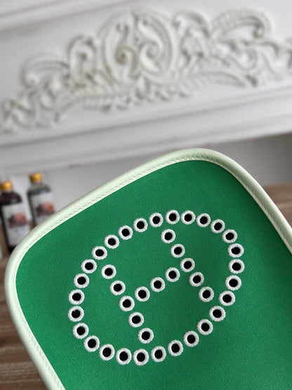 MINI NEO 17 EVELYNE BAG IN EMERALD GREEN CANVAS AND WHITE CALFSKIN