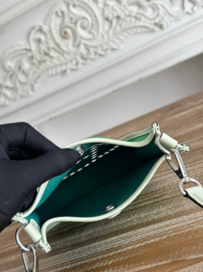 MINI NEO 17 EVELYNE BAG IN EMERALD GREEN CANVAS AND WHITE CALFSKIN