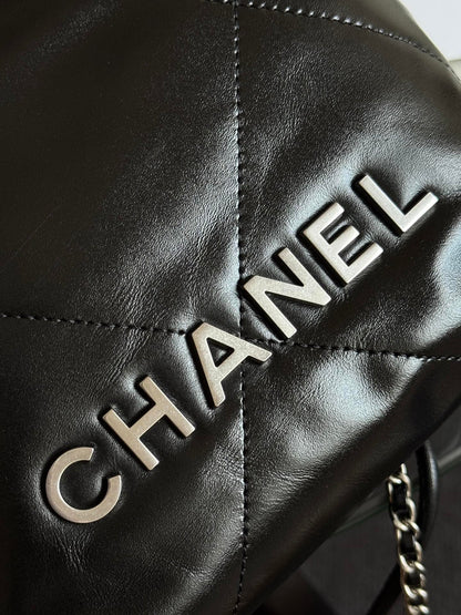 CC MINI HOBO HANDBAG 20 IN BLACK CALFSKIN SILVER-TONE HARDWARE