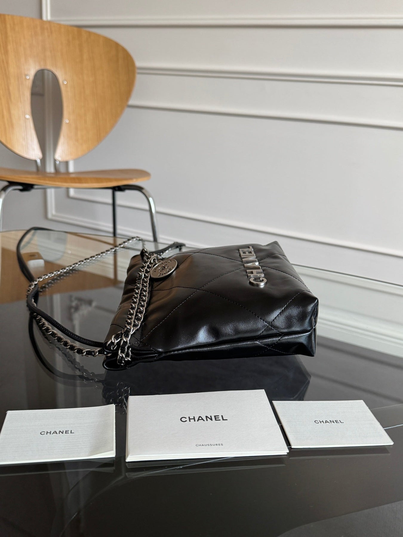 CC MINI HOBO HANDBAG 20 IN BLACK CALFSKIN SILVER-TONE HARDWARE