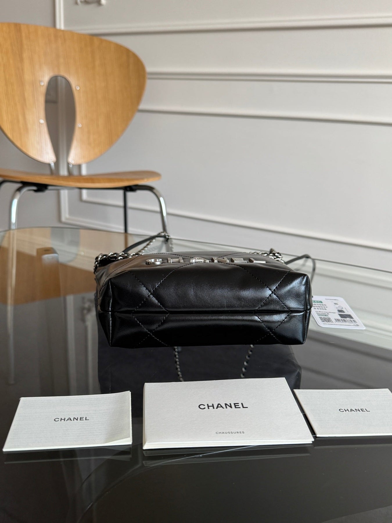 CC MINI HOBO HANDBAG 20 IN BLACK CALFSKIN SILVER-TONE HARDWARE