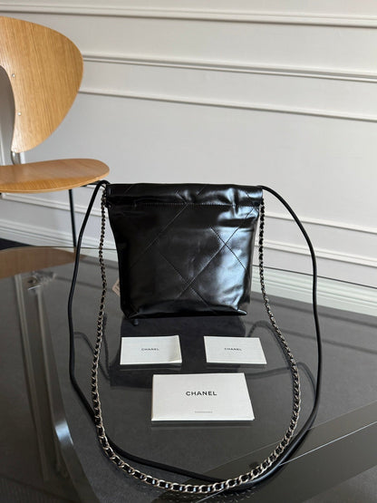 CC MINI HOBO HANDBAG 20 IN BLACK CALFSKIN SILVER-TONE HARDWARE