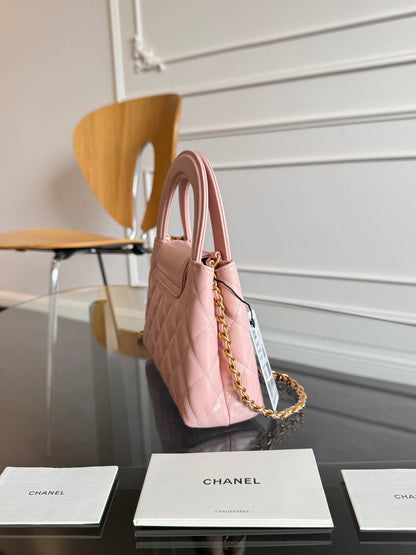 KELLY SHOPPING BAG 19 IN LIGHT PINK CALFSKIN GOLD HARDWARE