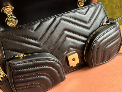 MARMONT SMALL MULTI-POCKET BAG 25 IN BLACK CALFSKIN GOLD HARDWARE