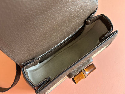 BAMBOO 1947 MINI BAG 17 IN BROWN CALFSKIN AND BEIGE CANVAS