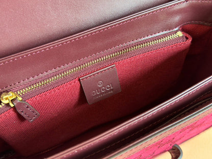 HORSEBIT 1955 SHOULDER BAG 25 IN WINE RED CANVAS AND CALFSKIN GOLD HARDWARE