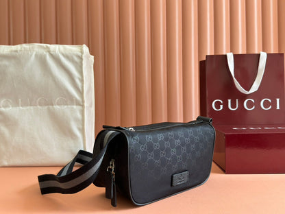 NYLON LINE BODY BAG 27 IN BLACK GG CANVAS