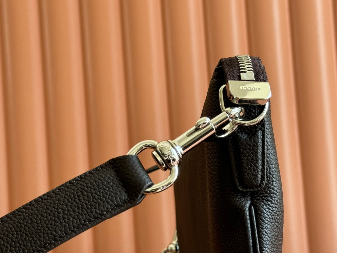 BODY SHOULDER BAG 40 IN DARK BROWN CALFSKIN SILVER HARDWARE