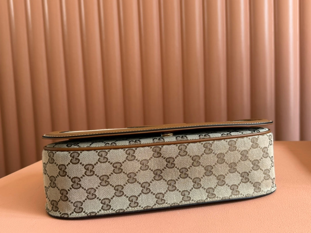 BLONDIE LARGE TOP HANDLE BAG 32 IN BEIGE AND DARK BROWN CANVAS BROWN CALFSKIN