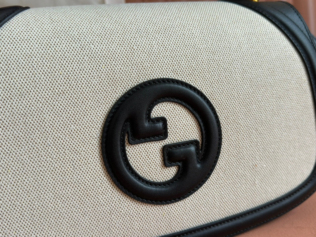 BLONDIE LARGE TOP HANDLE BAG 32 IN NATURAL COTTON LINEN CANVAS BLACK CALFSKIN