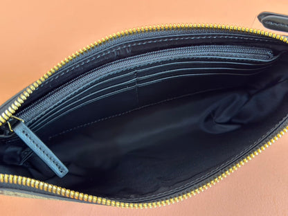 RUBBER EFFECT SMALL WALLET ON CHAIN 22.5 IN BEIGE AND DARK BROWN GG CALFSKIN