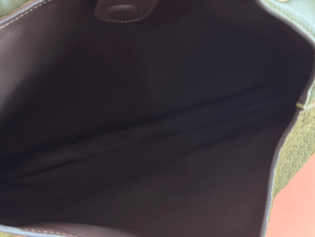 B LARGE SHOULDER BAG 49 IN ARMY GREEN GG EMBOSSED SUEDE