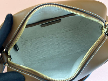 BLONDIE SMALL SHOULDER BAG 21 IN BEIGE AND DARK BROWN CANVAS BROWN CALFSKIN