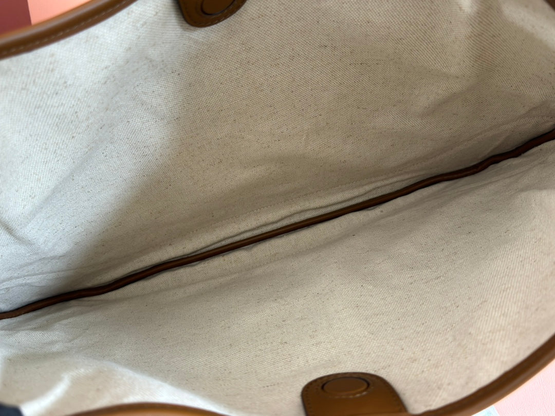 B LARGE SHOULDER BAG 49 IN NATURAL CANVAS AND BROWN CALFSKIN