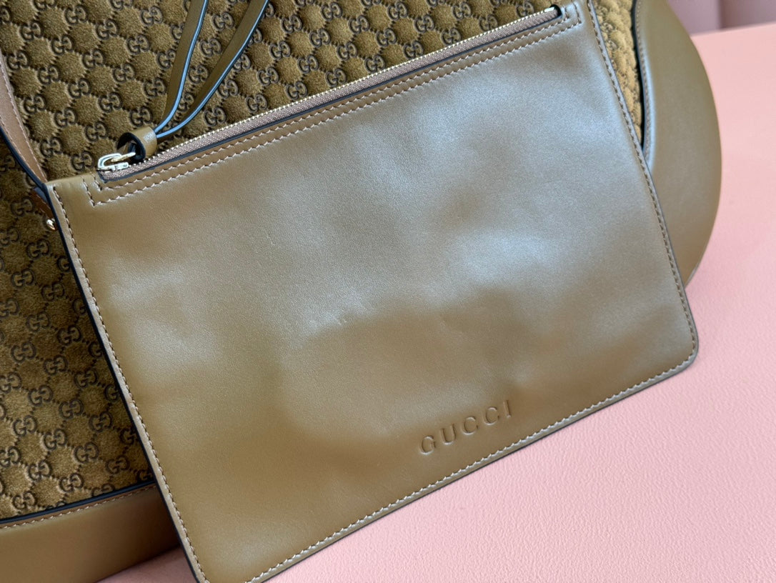 B LARGE SHOULDER BAG 49 IN SEAWEED GREEN GG EMBOSSED SUEDE