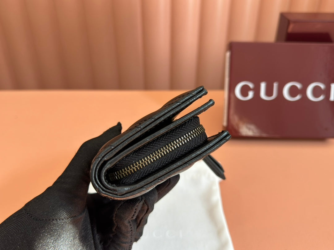 MEDIUM DOUBLE G WALLET 11.5 IN BLACK SMOOTH CALFSKIN