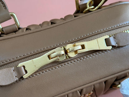 ARCADIE MATELASSÉ BAG 22 IN TAWNY BROWN GLOSSY LAMBSKIN