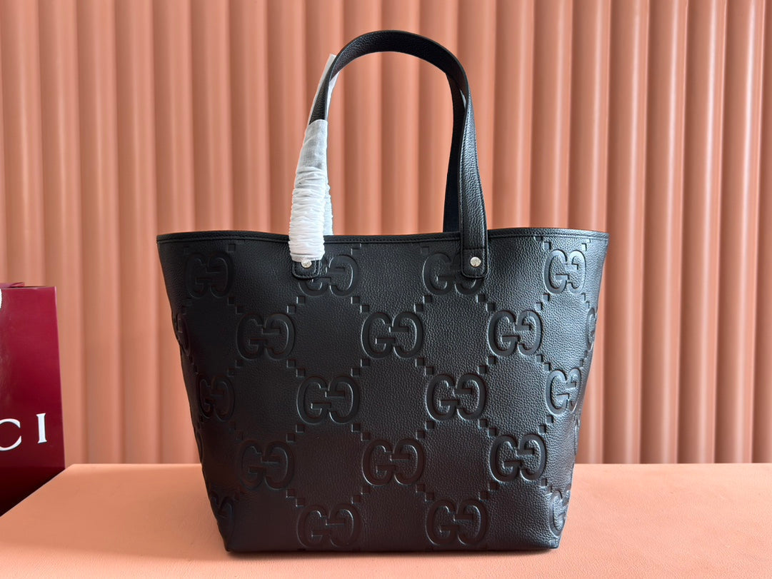 EMBLEM MEDIUM TOTE BAG 30 IN BLACK GG CALFSKIN