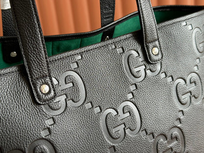 EMBLEM MEDIUM TOTE BAG 30 IN BLACK GG CALFSKIN