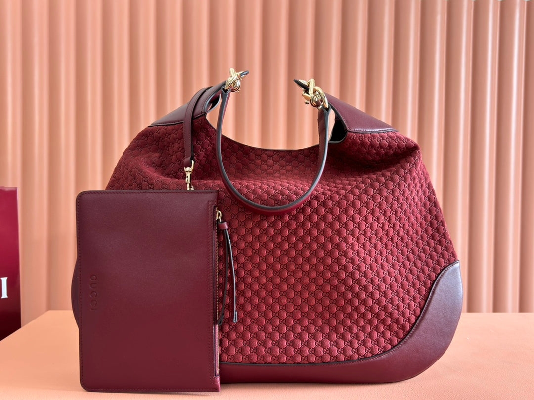 B LARGE SHOULDER BAG 49 IN ROSSO ANCORA RED GG EMBOSSED SUEDE