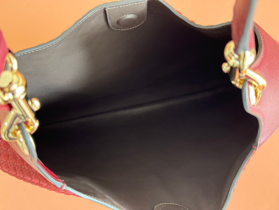 B LARGE SHOULDER BAG 49 IN ROSSO ANCORA RED GG EMBOSSED SUEDE