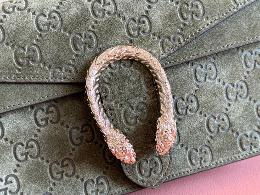 DIONYSUS MEDIUM SHOULDER BAG 27.5 IN DARK GREEN GG SUEDE