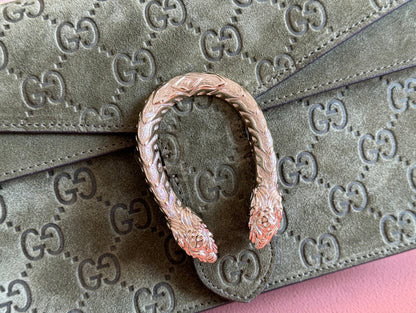 DIONYSUS MEDIUM SHOULDER BAG 27.5 IN DARK GREEN GG SUEDE