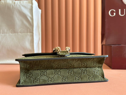 DIONYSUS MEDIUM SHOULDER BAG 27.5 IN DARK GREEN GG SUEDE