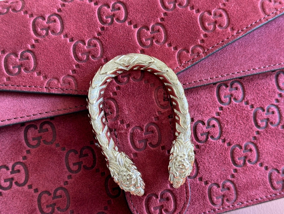 DIONYSUS MEDIUM SHOULDER BAG 27.5 IN ROSSO ANCORA RED GG SUEDE