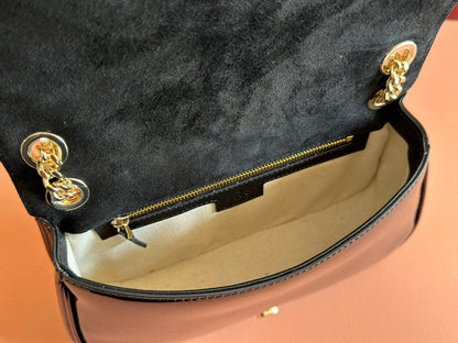 MEDIUM BLONDIE SHOULDER BAG 26.5 IN BLACK PATENT CALFSKIN