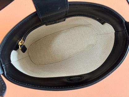 73 SMALL BUCKET BAG 20 IN NATURAL CANVAS AND BLACK CALFSKIN