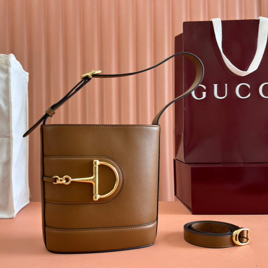 73 SMALL BUCKET BAG 20 IN BROWN SMOOTH CALFSKIN