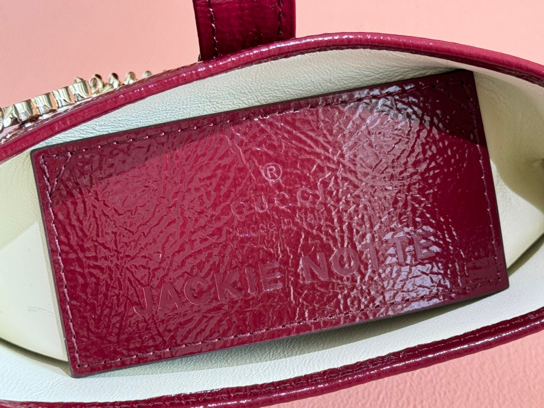 JACKIE NOTTE MINI BAG 19 IN RED WINE CRACKED LACQUER CALFSKIN GOLD HARDWARE