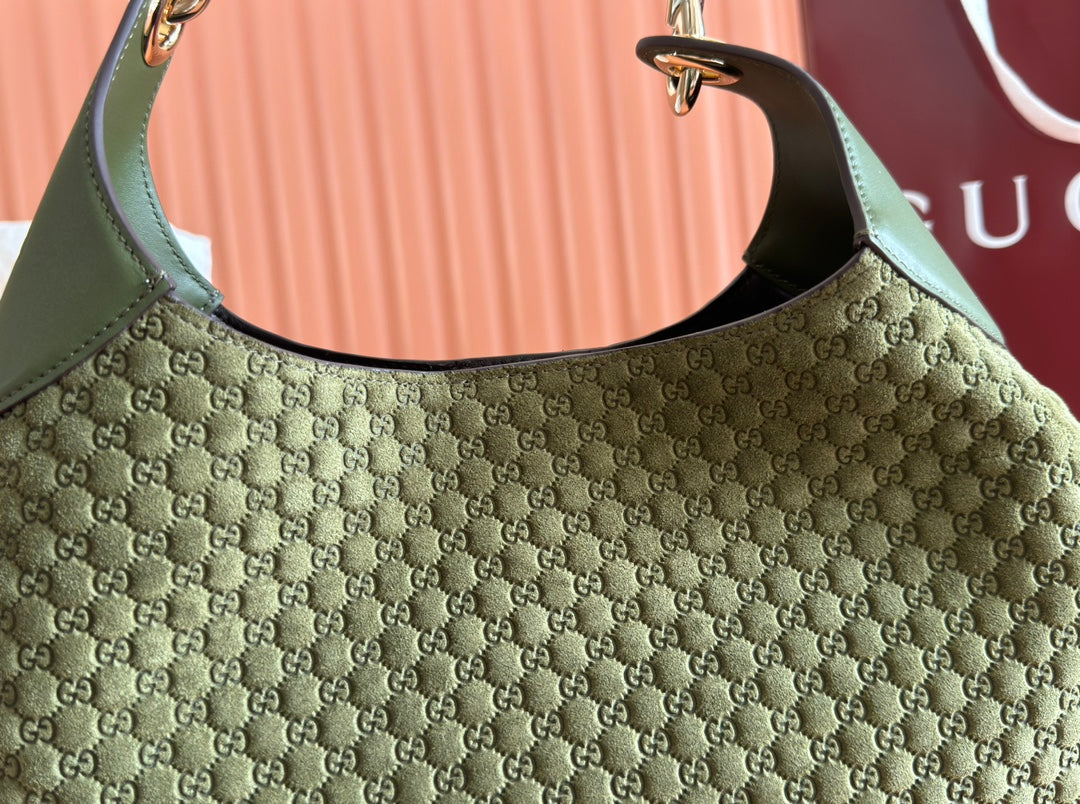 MEDIUM B SHOULDER BAG 42 IN DARK GREEN GG SUEDE