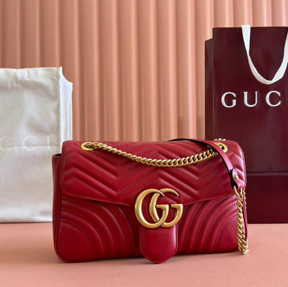 MARMONT SHOULDER BAG 31 IN RED CALFSKIN GOLD CHAIN